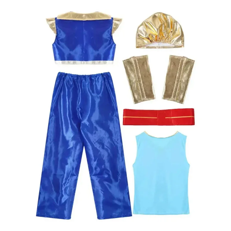 Aladdin Cosplay conjunto completo de roupas infantis e adultas, uniforme árabe para meninos, traje de carnaval de Halloween, traje anime masculino, dramatização