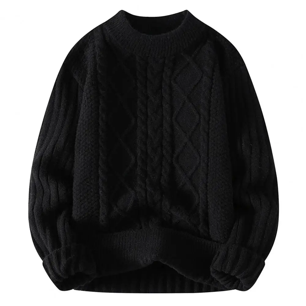 Men Sweater Cozy Men's Winter Sweater Thick Knit Soft Round Neck Anti-pilling Resistant Stylish Solid Color Twisted Elastic Tops