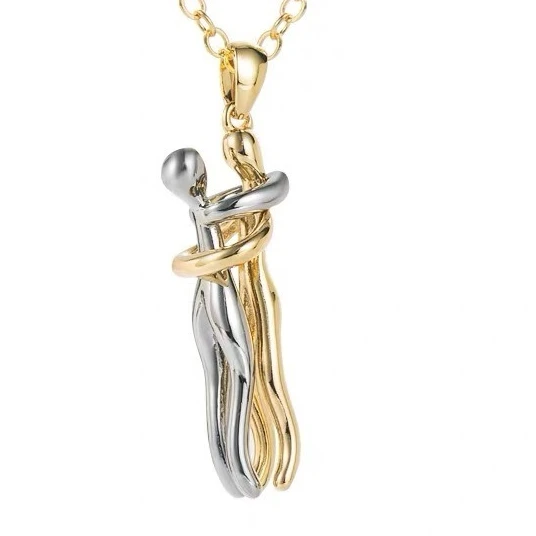 Kreative Valentinstagsgeschenke, zweifarbige Umarmungshalskette aus 18 Karat Gold-Titanstahl, gekoppelte Umarmungen, Halskettenanhänger, Schmuckgeschenke