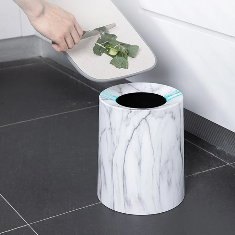 Light Luxury Lidless Hidden Garbage Bag Classification Conical Wastebasket Bedroom Bathroom Wood Grain Trash Can