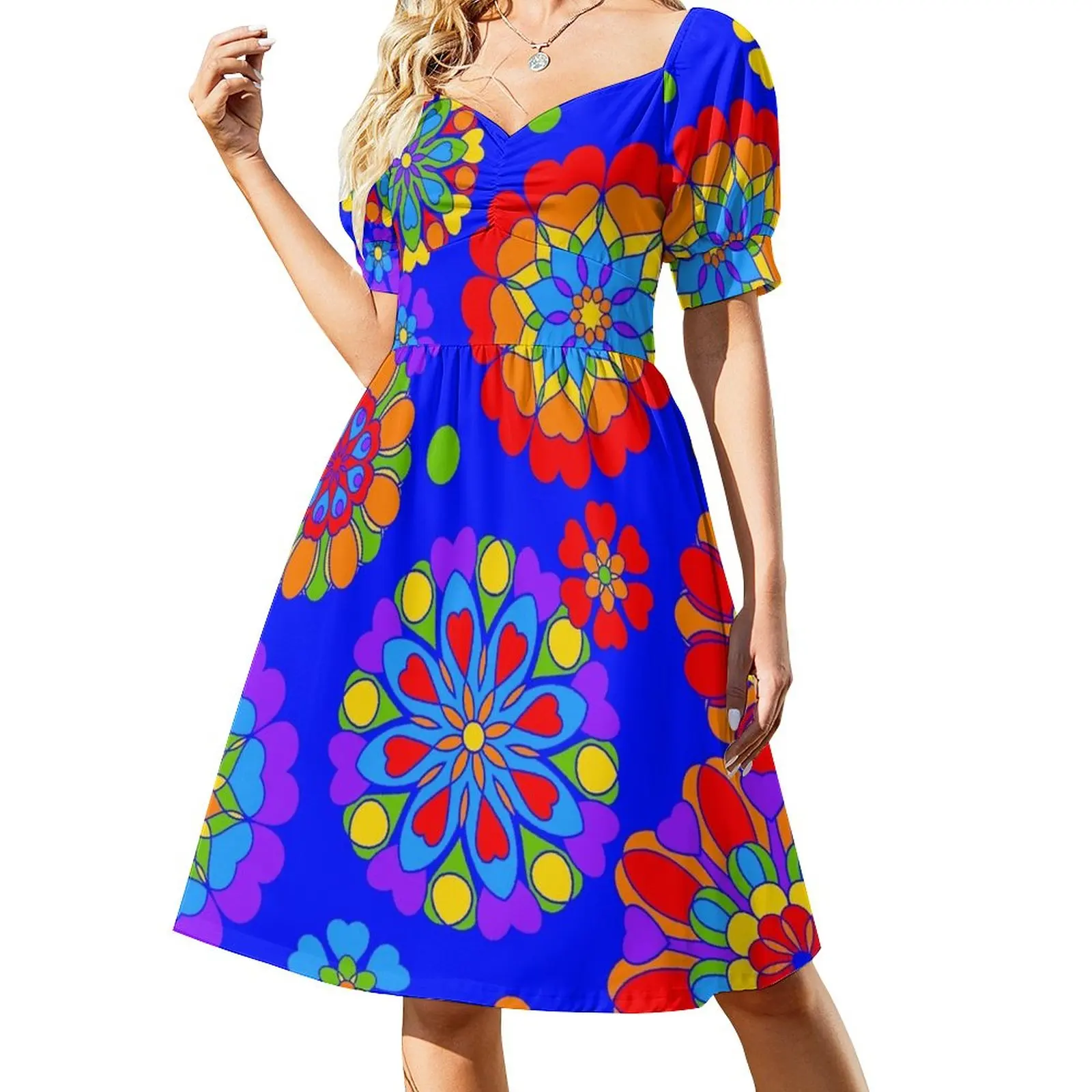 

Rainbow Flowers Hippy Hearts Love Design Sleeveless Dress long dress women prom dress 2023