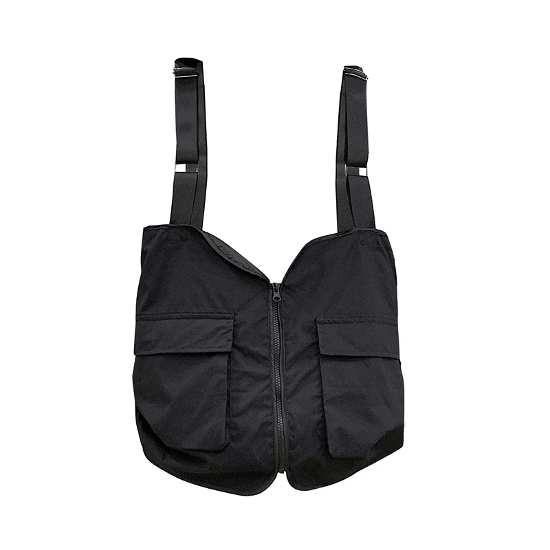 

2023 Black Men's Vest Coat Multi Pocket Fashion Hip Hop Youth Vest Coat Street Dress Style Clothing