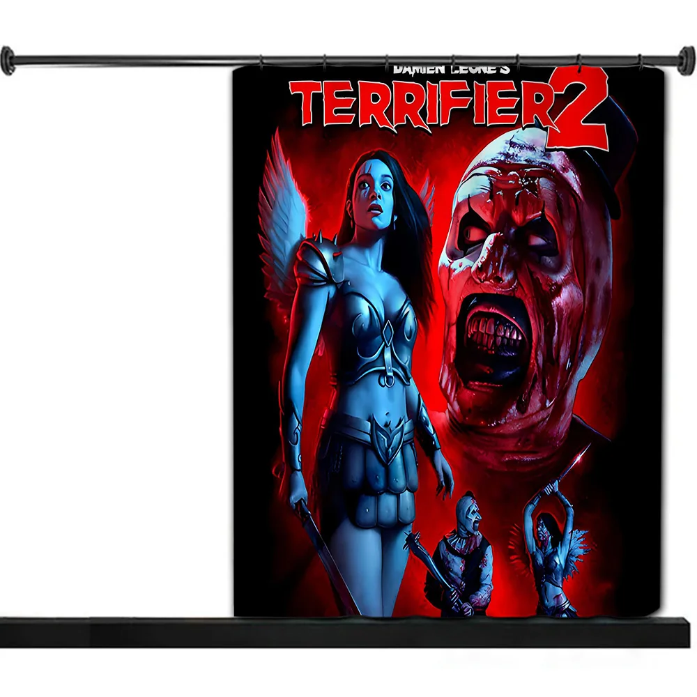 T-Terrifier 2 Horror Movie Shower Curtain Waterproof Polyester Fabric Paint Bath Curtains Home Bathroom Decor Curtain With Hook