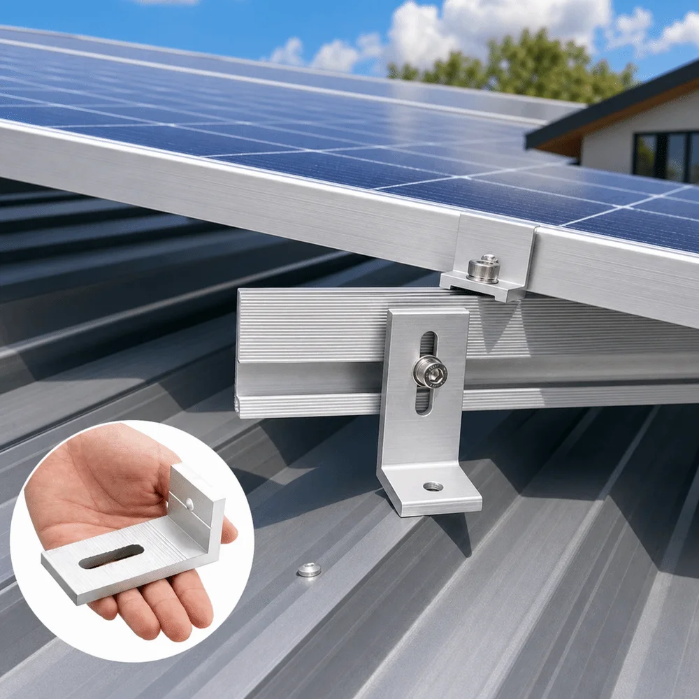Aluminum L-Foot Mount Bracket Rail Support Type Adjustable Solar Panel L-Bracket Sturdy Rustproof Roof Mounting Clamp