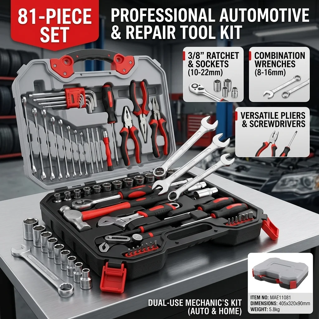 

Mechanic Tool Set, 1/4", 3/8" & 1/2" Drive Metric/SAE CR-V Socket Wrench & Quick-Release Ratchet Kit for Auto & Home Repair