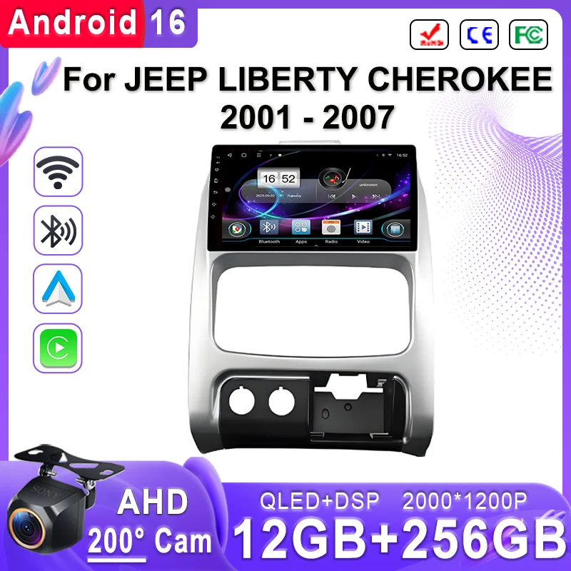 Android 16 In-Cell Screen Stereo Head Unit For JEEP LIBERTY CHEROKEE 2001 - 2007 Plug and Play GPS Navigation HDR Dash Cam WiFi