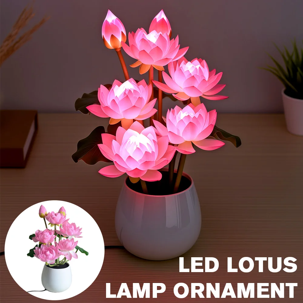 LED Lotus Candle Lamp Buddhist Offering Light Smokeless Eternal Night Lamp Desk Lamp for Home and Festival Decor