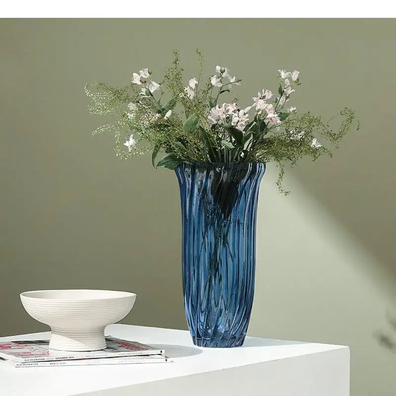 Blue Transparent Glass Vase Hydroponics Flower Pots Decorative Arrangement Desk Decoration Floral Vases Modern Decor