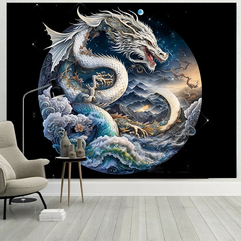 Chinese Dragon Tapestry Wall Hanging - Satin Canvas Bedroom Decor, Personalized Luxury Bedside Wall Art for Home Dorm Decor