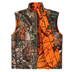 GUGULUZA Orange Camo Hunting Vest, Game Reversible Waistcoat Safety Sleeveless Vest for Outdoor Fishing Hiking Camping