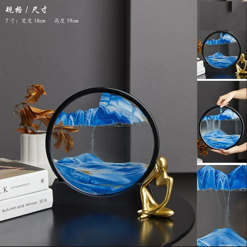 

3D Hourglass Quicksand Moving Sand Art Picture Round Glass Deep Sea Sandscape Craft Flowing Painting Office Home Decor Gift New