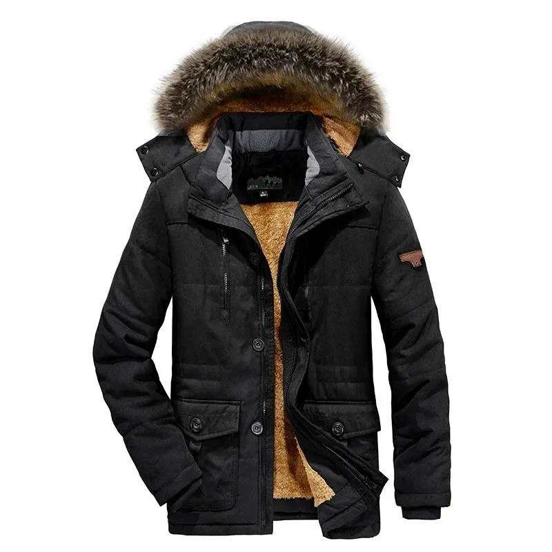 Casual Jas Heren Plus Fluwelen Winddichte Effen Kleur Warme Rits Plakkaat Parkas Kraag 7xl Cardigan Man Winterjas Met Capuchon