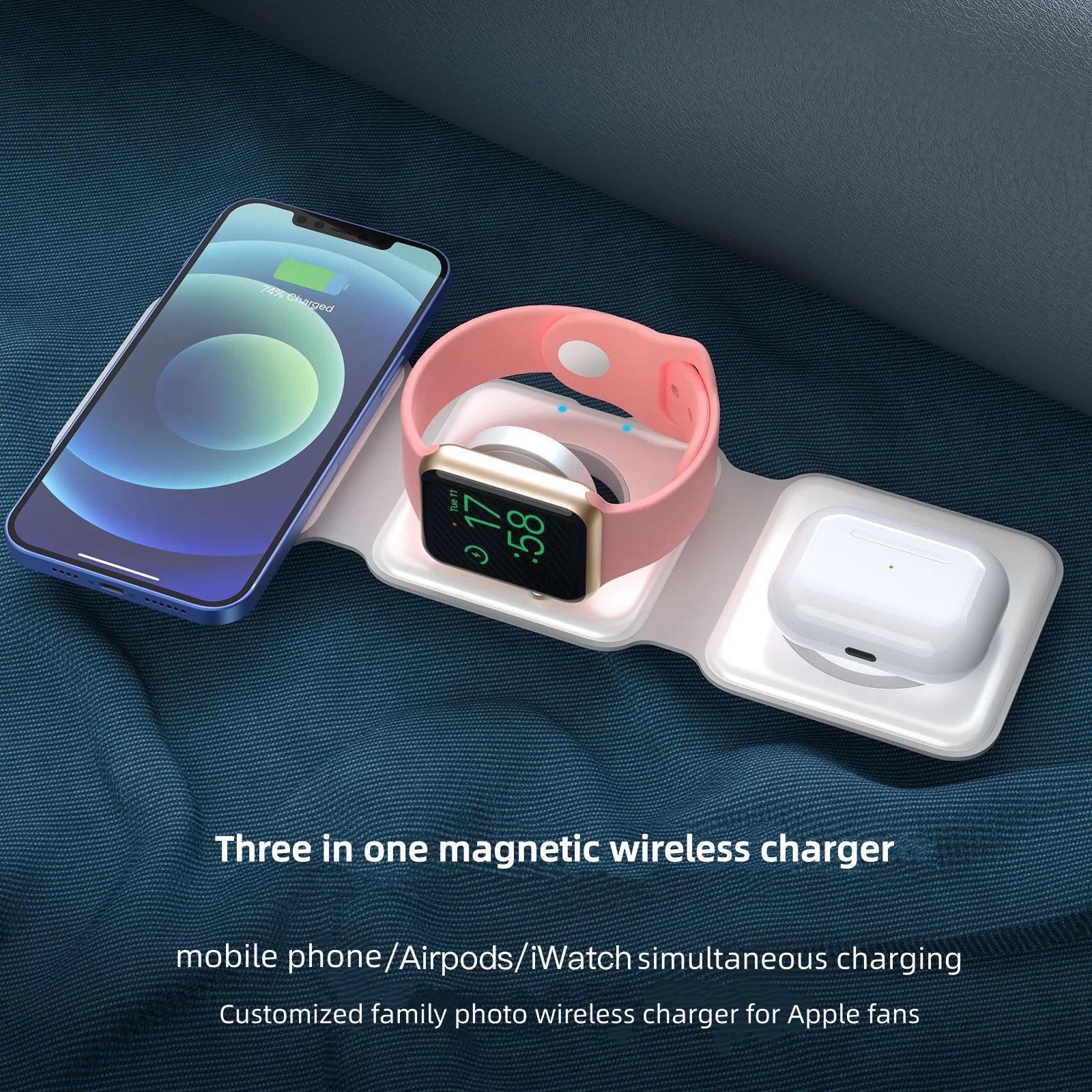 Charging Station for Apple Multiple Devices:3 in 1 Foldable Magnetic Wireless Charger Stand for iPhone 17 16 15 14 13 12 Pro Max