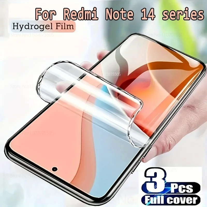 

3 упаковки гидрогелевой пленки HD с полным покрытием для Xiaomi Redmi 14 Pro 14 Pro+ 13 13 Pro+ 13R 12 4G 12S, устойчивые к царапинам защитные пленки