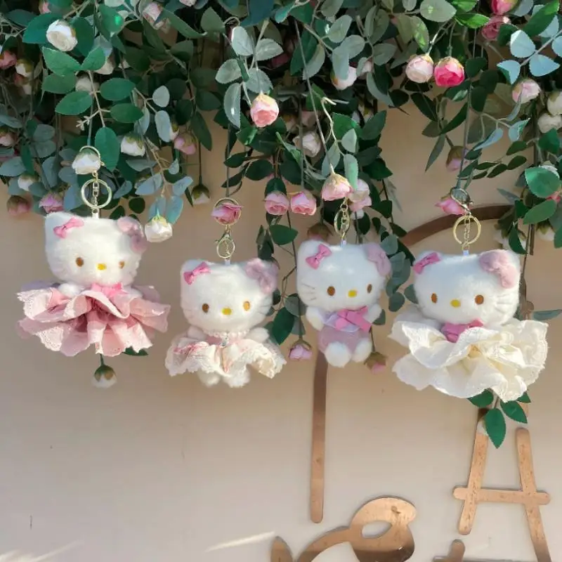 Sanrio Hello Kitty Keychain Wedding Dress Hello Kitty Plush Pendant Skirt Plushie Toy Kawaii Anime Animals Stuffed Doll Kid Gift