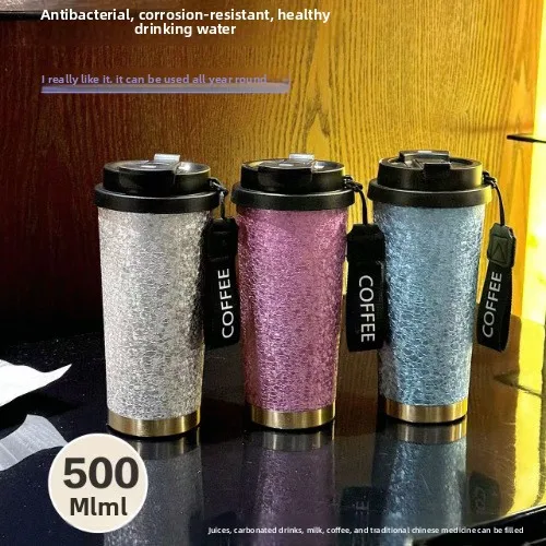 

500Ml Titanium-covered Thermos Cup Outdoor Straw Double Drink Titanium Cup Car-mounted Accompanying Gift-keeping Cup Coffee Mug