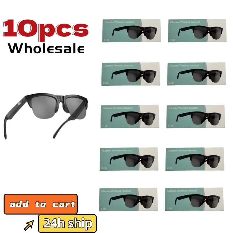 

10pcs Wholesale Bluetooth Glasses With Voice Assistant F06 Wireless Headset Polarized Sunglasses Men 2024 Electric Scooter Sport