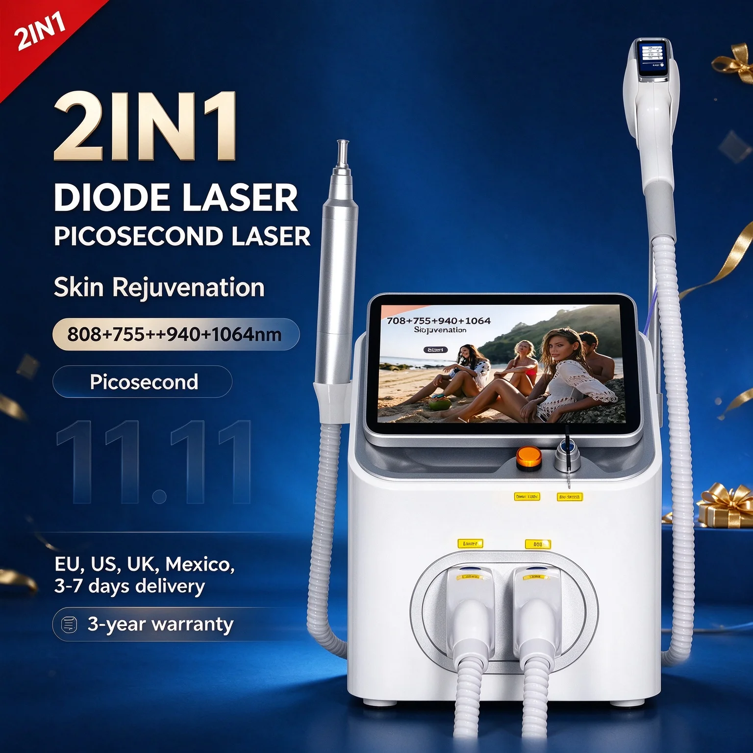 FAC 5000W 2 W 1 Profesjonalny Laser Diodowy 4-falowy 808 do Trwałego Bezbolesnego Usuwania Włosów i Usuwania Tatuaży Pikosekundowym (16 Bars FAC) — Zdjęcie 2 z 3
