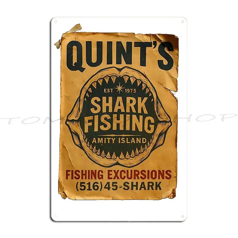 Quint S Shark Fishing Amity Island Vintage Metal Plaque Poster Club Wall Custom Funny Classic Print Tin Sign Poster