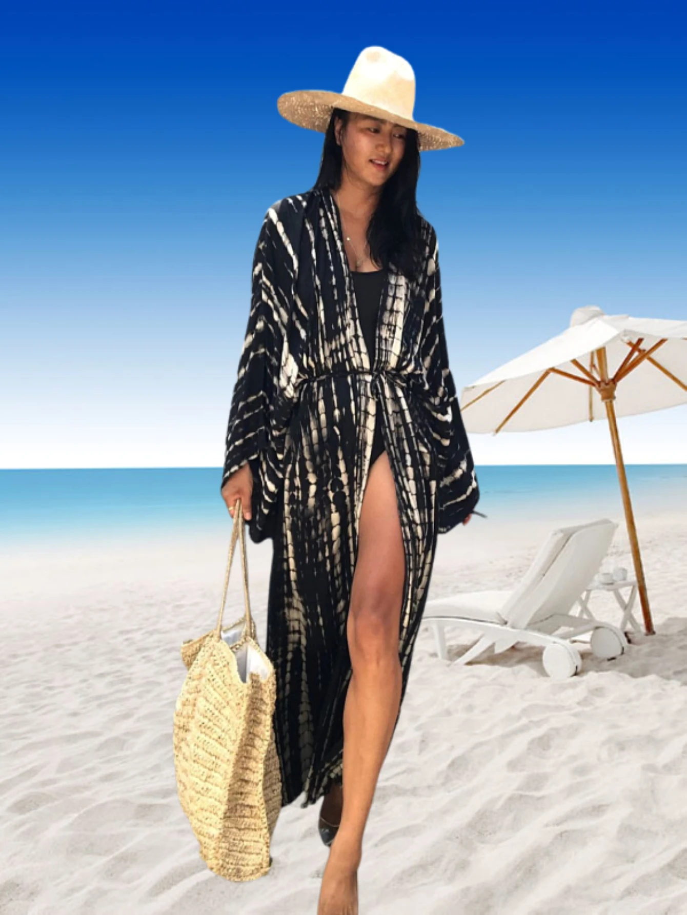 女性用カフタンワンピース、プラスサイズ水着カバーアップ、Vネック、バットウィングドレス、ゆったりフィット、モロッコ風カフタン、ムームードレス