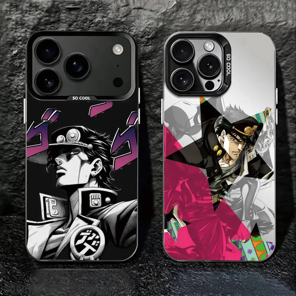 Anime JoJo's Bizarre Adventure Phone Case For iPhone 17,16,15,14,13,Plus,Pro Max,XS,Colored Silver Plated Inside Cover
