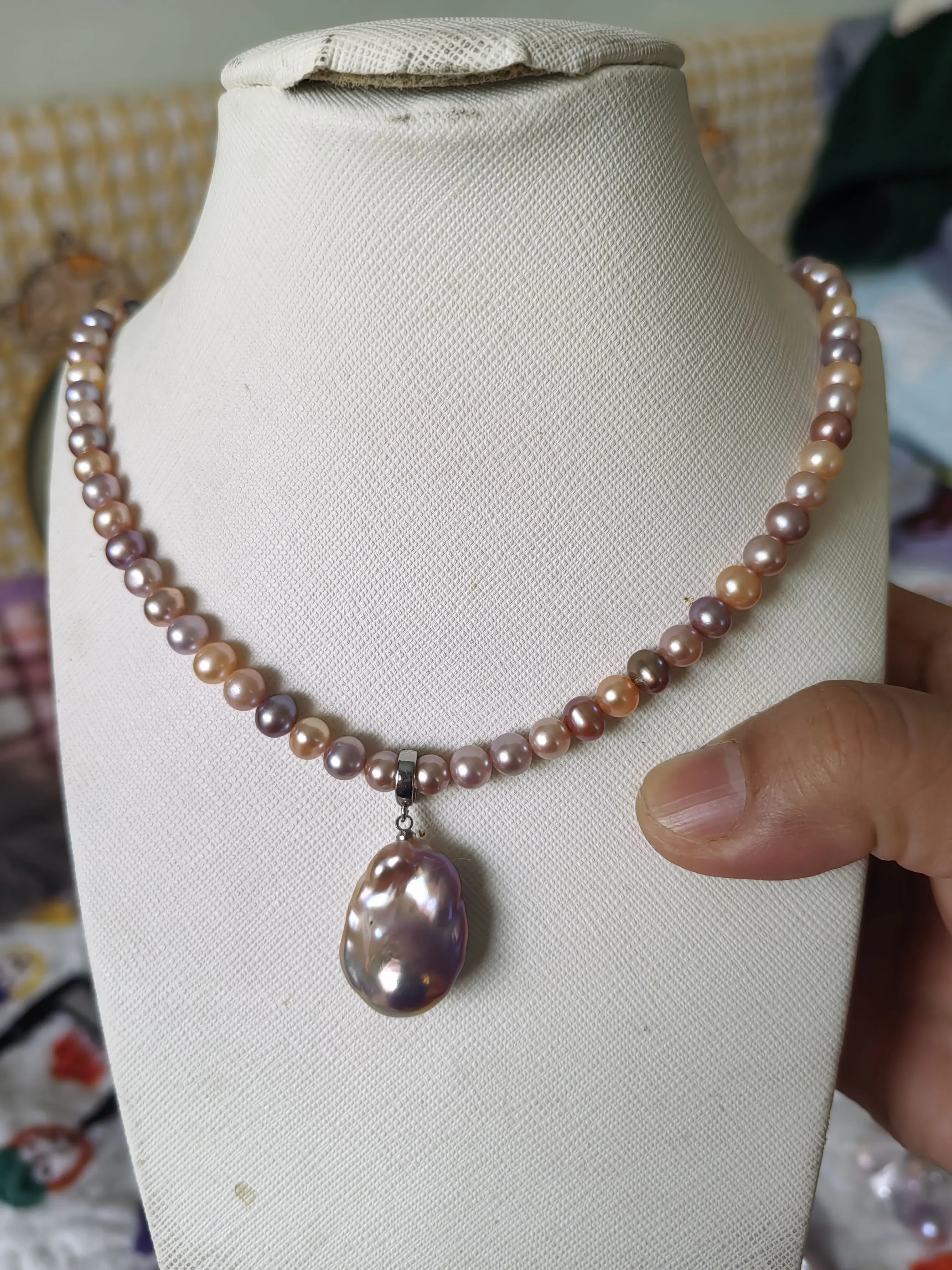 

New AAA6-7+15-20mm Natural South Sea Baroque Pendant Pearl Necklace 925s-18 inch