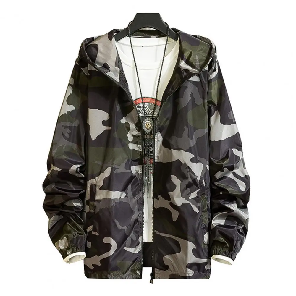 

Men Camouflage Coat Stylish Men's Camouflage Print Hooded Jacket with Zipper Placket Hip Hop Style Coat Streetwear for Spring