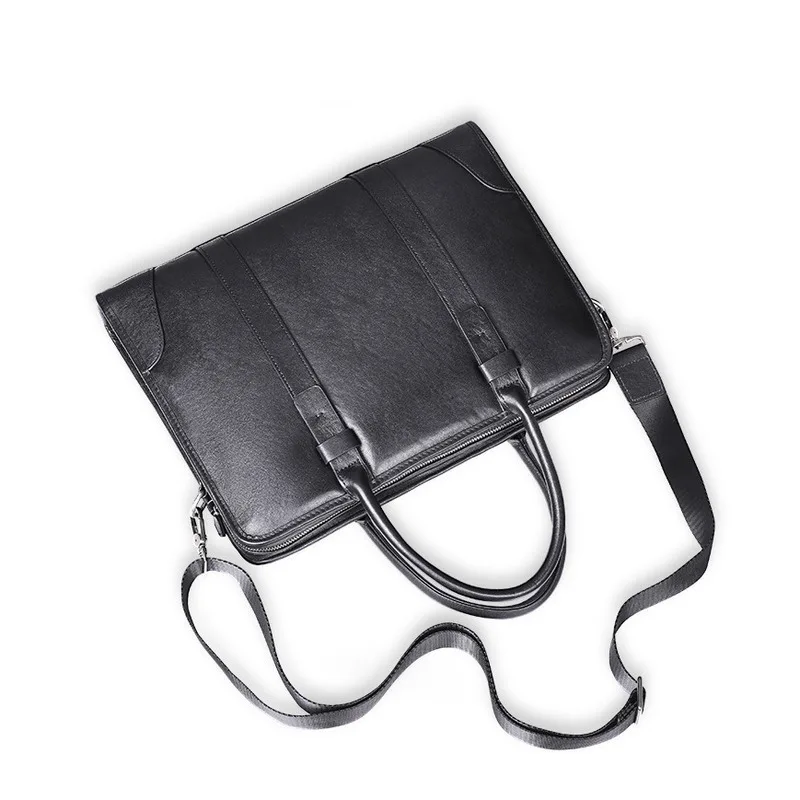 حقيقي حقيبة ساعي الرجال حقيبة جلدية الأعمال الراقية سعة كبيرة حقيبة يد موضة عادية طبقة علوية جلد البقر حقيبة رجالية #6