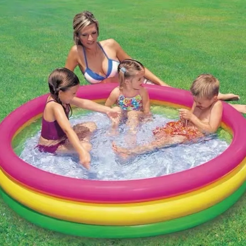 

Three ring water pool, children's inflatable swimming pool, circular bubble bottom play pool, baby wave ball