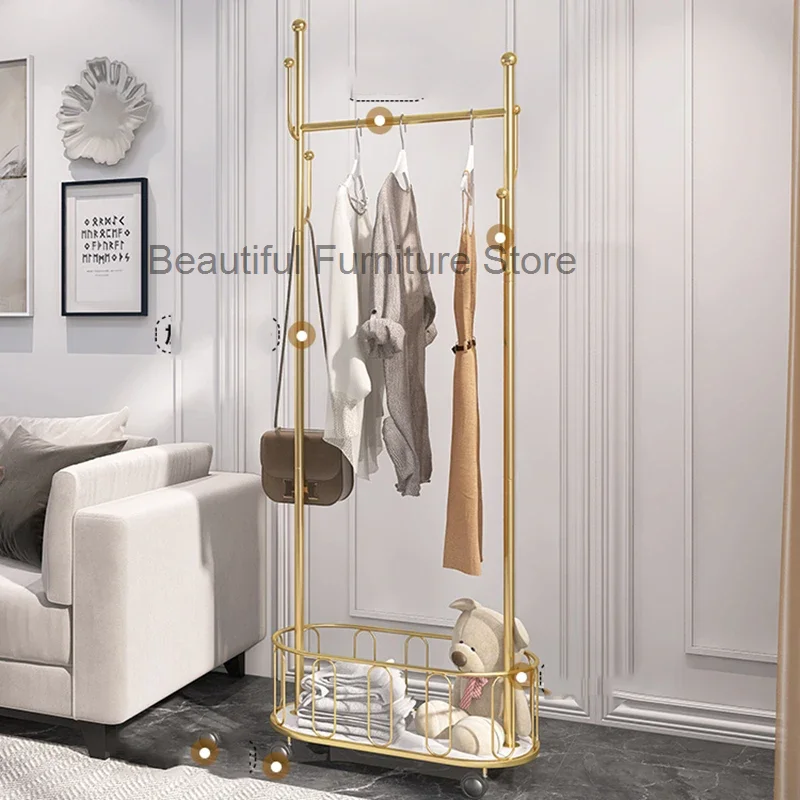 

Hat Shoe Clothing Rack Coat Hangers Living Room Garment Rack Floor Luxury Standing Gold Perchero De Pie Furniture WWH35XP