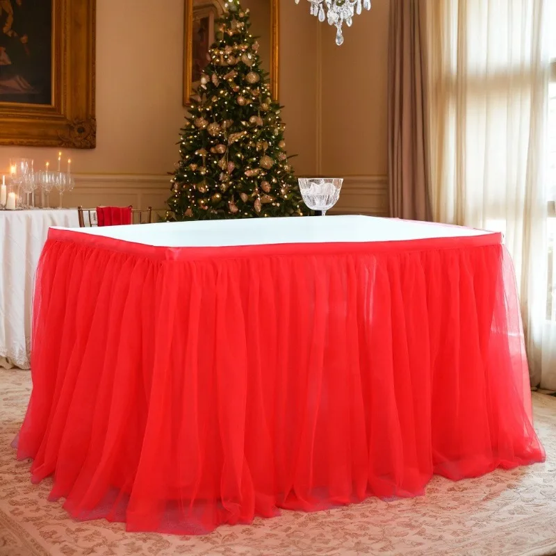 بلون التنانير الجدول عيد ميلاد تول الجدول التفاف حفل زفاف توتو TableSkirt استحمام الطفل الجنس تكشف ديكور المنزل الطرف #4