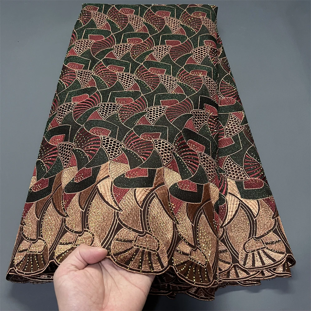 

2025 African Nigerian Tulle Lace Fabric Sewing for Dress High Quality Damask polish luxe Cotton Pure Embroidery 5Yard PS0083