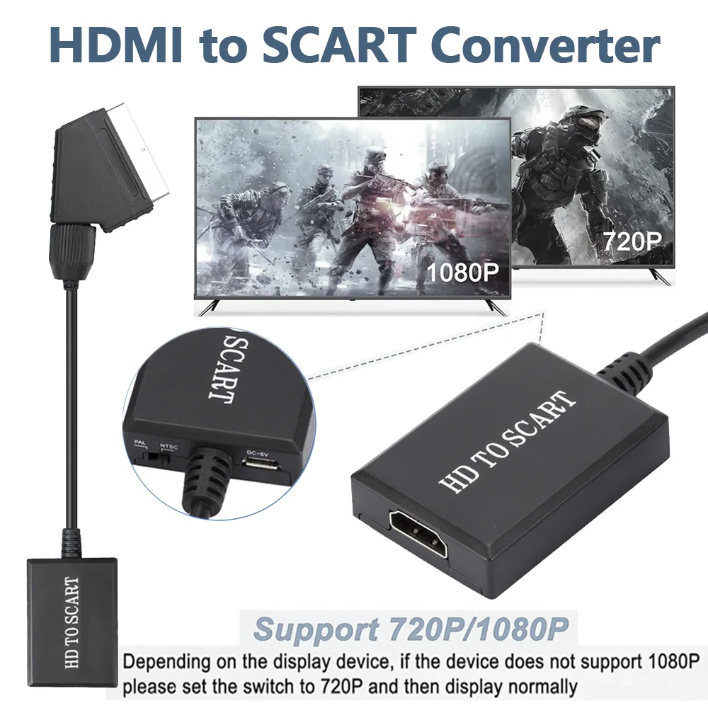 

1080P HDMI to SCART Adapter with DVI Support - Convert Digital HDMI to Analog Video for VHS, CRT, and TV