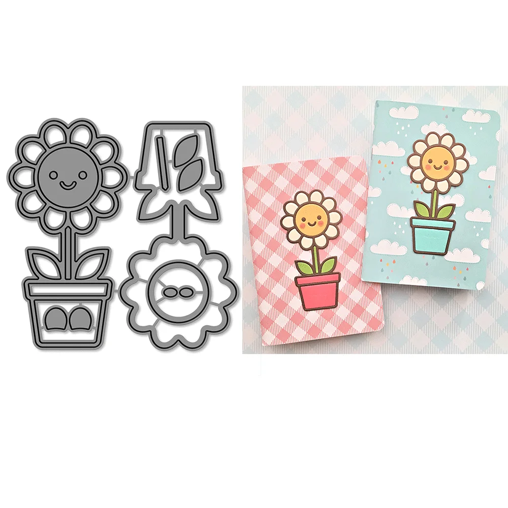 

Spring Decor, Happy Potted Flower Metal Cutting Dies Embossing Diecut For DIY Card Making Scrapbooking Crafting Supplies