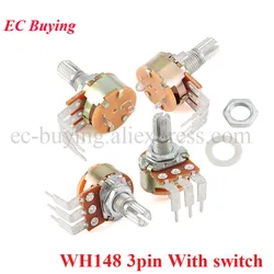 1Pc-5Pcs WH148 3pin With Switch 15MM Bend Foot 5K 10K 20K 50K 100K 500K B5K B10K B20K B100K B500K Potentiometer