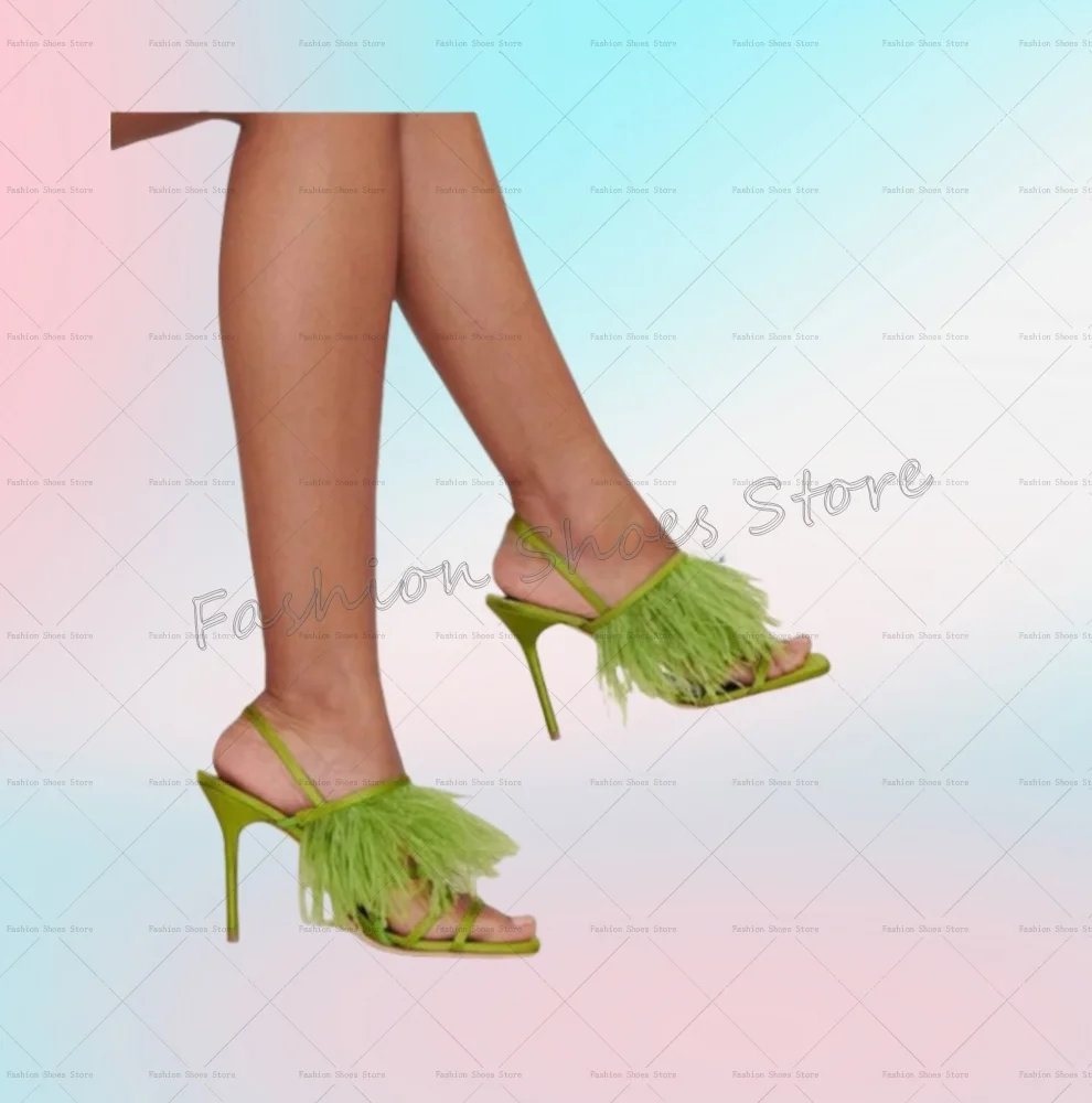 

Green Feather Decor Open Toe Sandals Sexy Stilettos High Heels Heel Shoes for Women Fashion Heels 2025 New Zapatos Para Mujere