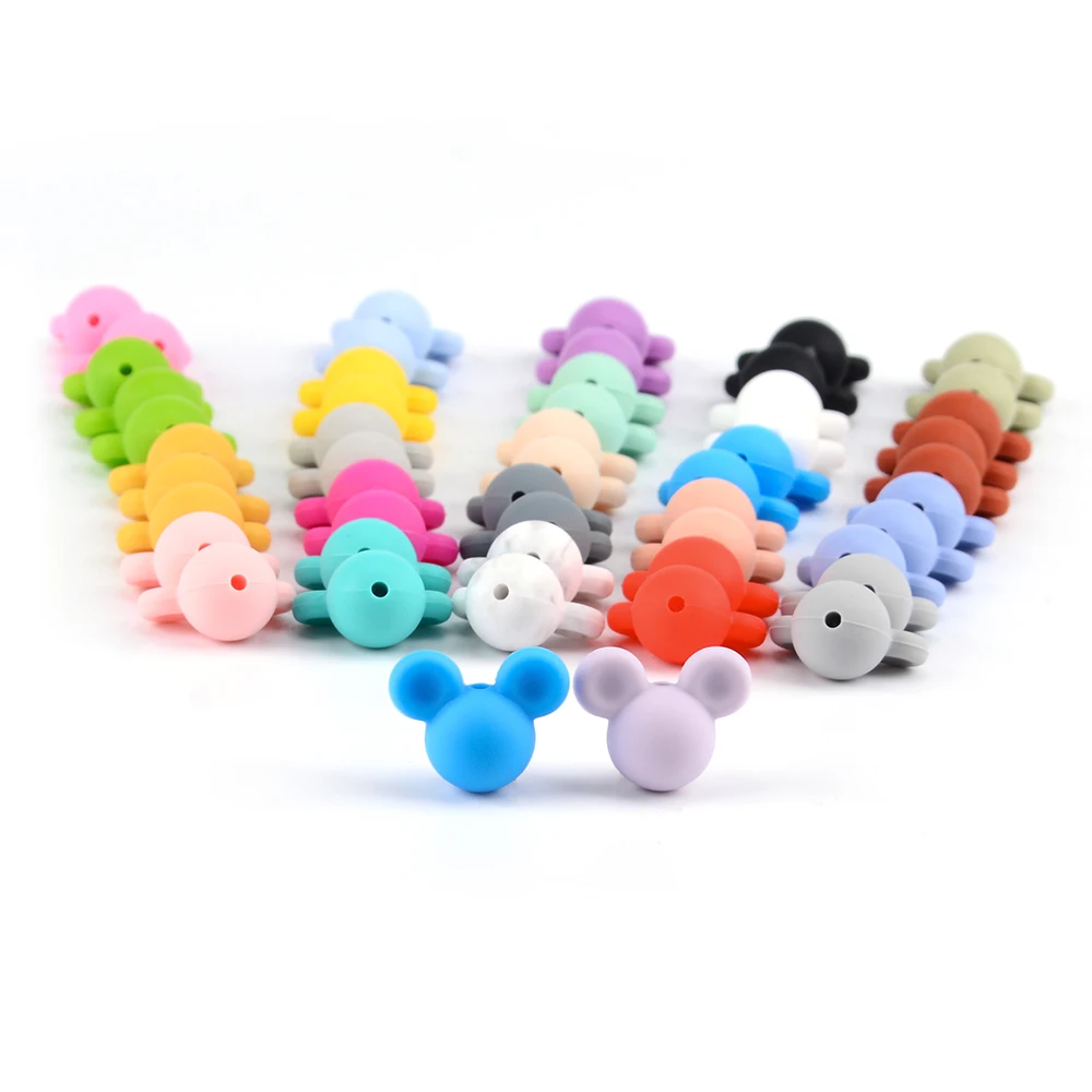 Wholesale 10pcs/Lot Mouse Baby Teething Beads Cartoon Silicone Beads For Necklaces BPA Free Teether Toy Accessories Nursing DIY