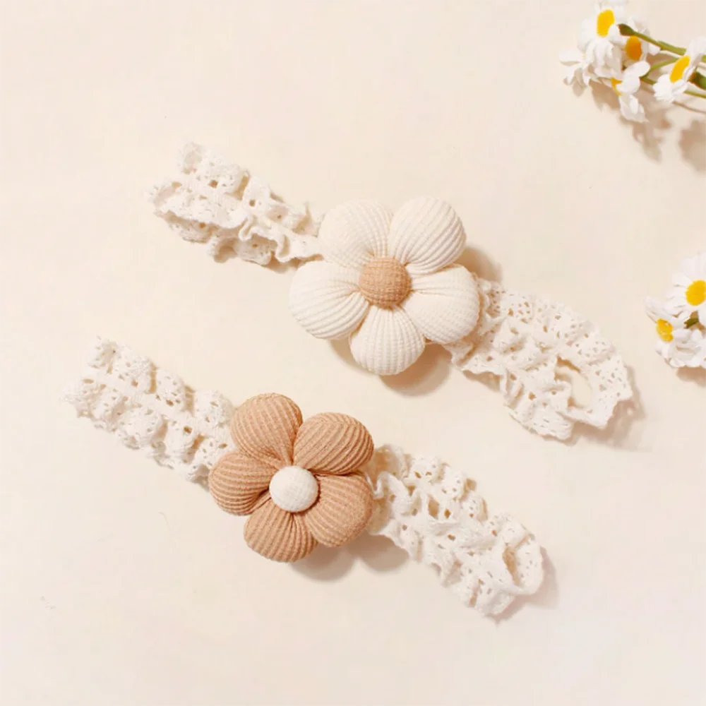 

2Pcs/Set Cute Flower Baby Headband Handmade Flower Newborn Hairband Sweet Elastic Nylon Kids Headwear Infant Photography Props