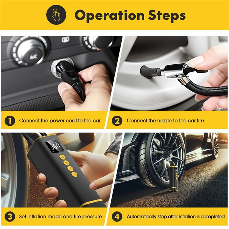 

Portable Mini Air Compressor Wired For Car Tire Air Pump Inflator For Car, Motorcycle, And Bicycle With Extended Power Cord