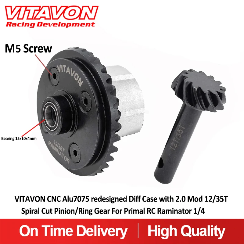VITAVON CNC Alu7075 redesigned Diff Case with 2.0 Mod 12/35T Spiral Cut Pinion/Ring Gear For Primal RC Raminator 1/4