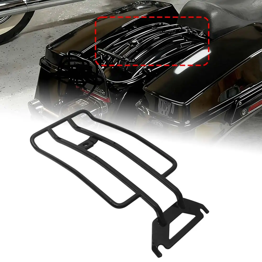 

Heavy Duty Metal Luggage Rack Fit For Harley Davidson Touring Flhtc Flhtcu Fltr Flhr Flhrc Flhrs 1998-2008 Black On Vehicle Rear