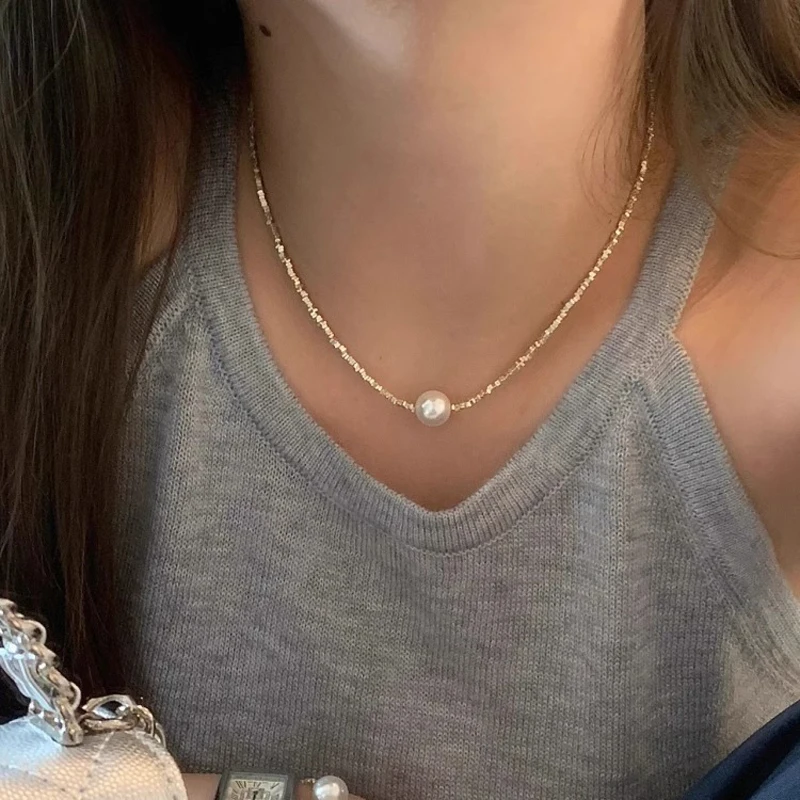 Women's 925 Sterling Silver Simple Pearl Necklace