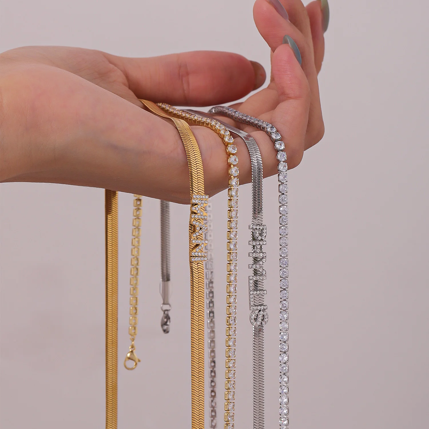 

Custom Diamond Letter Necklace Double Layer Stackable Moissanite Cut Snake Chain in Silver Gold for Women Girls Gift 2025 Trend