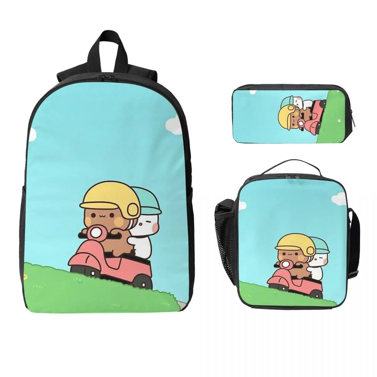 Peach And Goma Bubu Dudu Balloon Backpack Student Boys Girl BookBag School Bag Shoulder Bags 3ps Insulated Lunch Bag Pencil Case