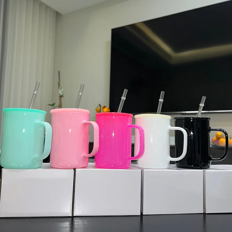 17oz mug color glass with color cover sublimation glass with handle office glass water Cup Shaker cup Stardew valley Stankey cup