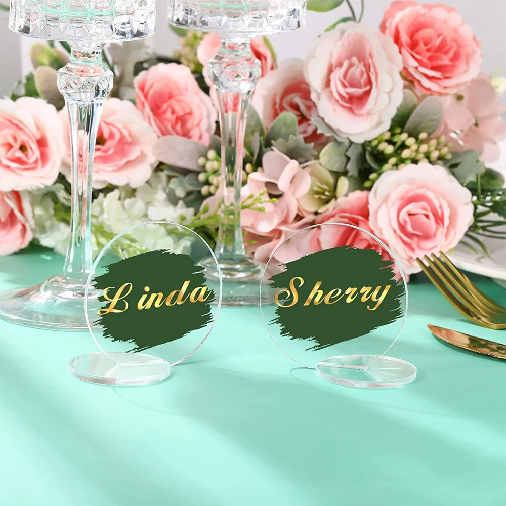 10Pcs/Set Acrylic Place Cards Round Wedding Card Holder Name Plaque Sign Place Card For DIY Wedding Birthday Party