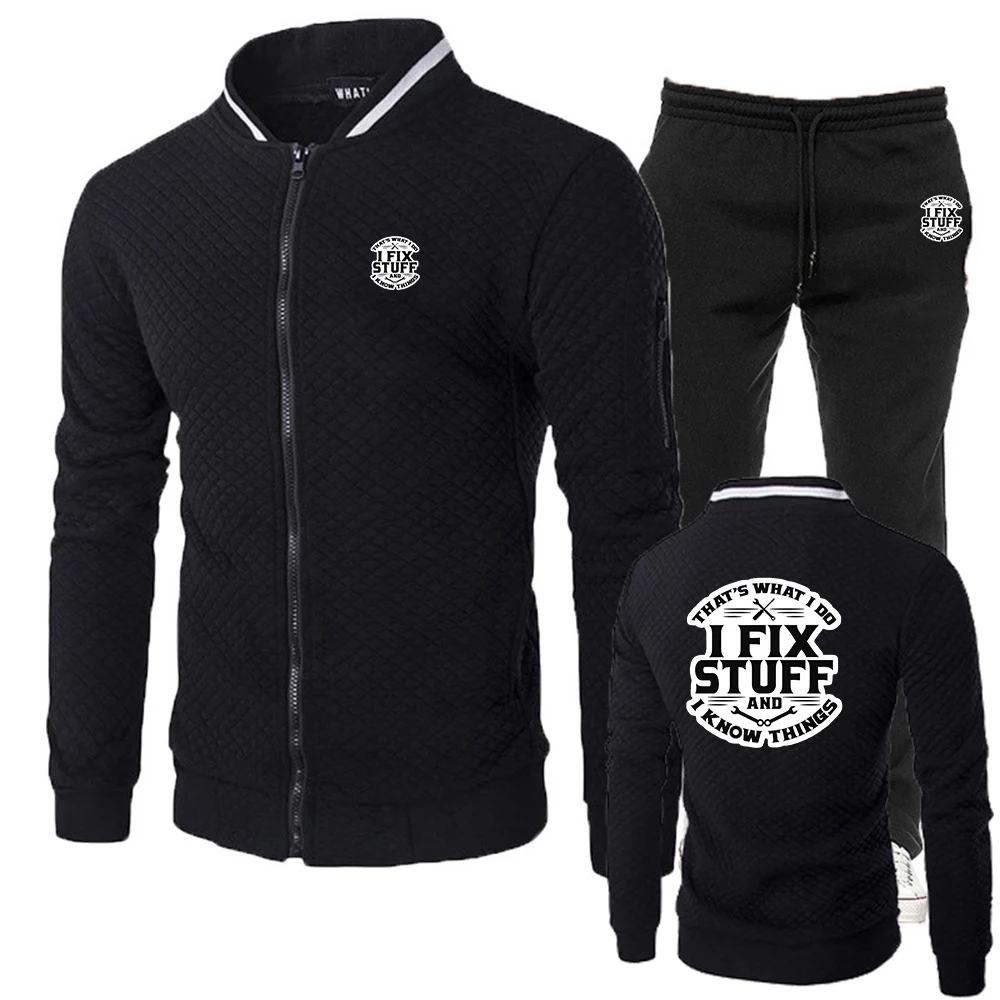 

2025 Mechanic I Fix Stuff and I Know Things Spring And Autumn Man's Fashion Slim Zipper Cardigan + Long Pants Suit