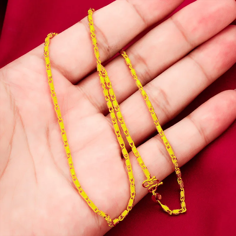 Bucket Chain Success Necklace Women's 24K Gold AU999 - Neck-fitting chain, high-end links, blessing, for wearing & gifting
