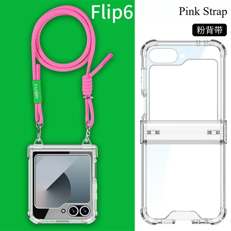 

Crossbody Transparent Phone Case For Samsung Galaxy Z Flip 3 4 5 6 5G ZFlip5 ZFlip6 Slim Shockproof Hinge Protection Cover Funda