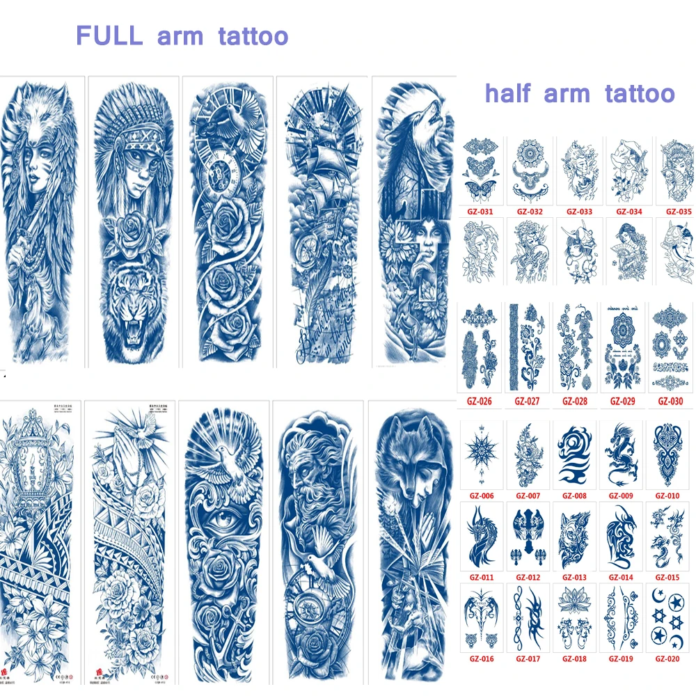 

30 sheets Full Leg Arm Temporary Herbal Juice Ink Tattoo Stickers +70sheets half arm Juice Tattoo Lasting 15 Days